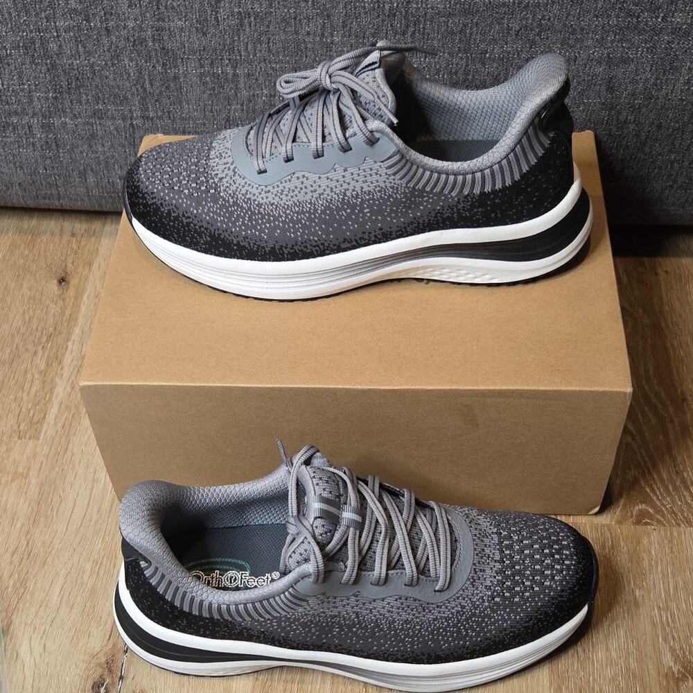 OrthoFeet Nira Black/Gray Women's Low Top Hands-Free Athletic Sneakers 9.5W NIB